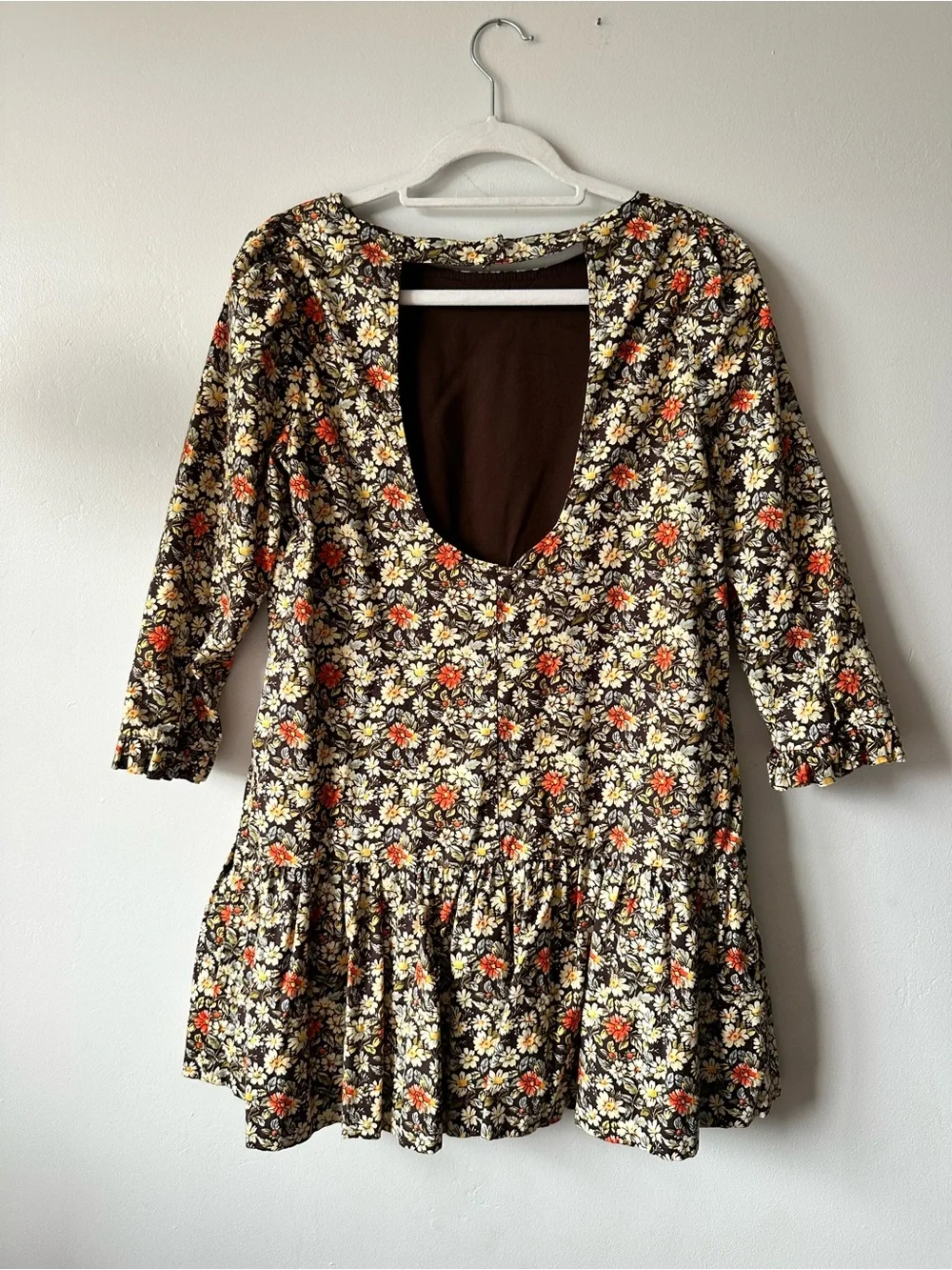 Free People Black Floral Mini Skirt with Orange and Cream Accents